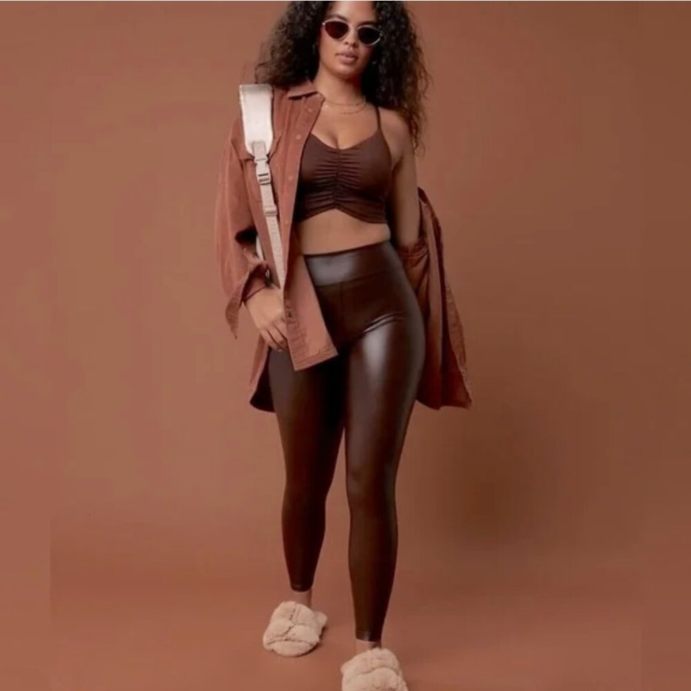 OFFLINE By Aerie Real Luxe Brown Faux Leather Legging | Size L